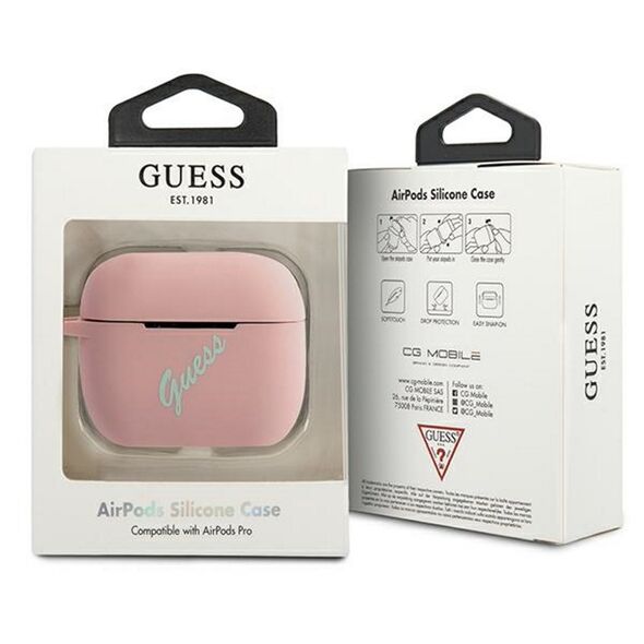 Guess case for AirPods Pro GUACAPLSVSPG pink-green Silicone Vintage 3700740495469