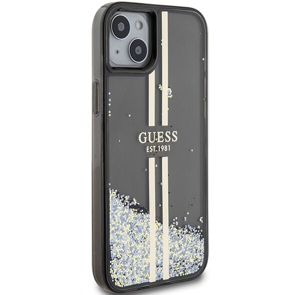 Guess case for iPhone 15 6,1&quot; GUHCP15SLFCSEGK black HC LIQ. GLITTER GOLD STRIPES 3666339223526