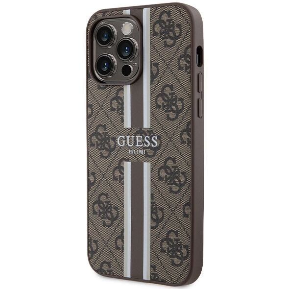 Guess case for iPhone 15 Pro 6,1&quot; GUHMP15XP4RPSW brown HC MAGSAFE 4G PRINTED STRIPES 3666339203474