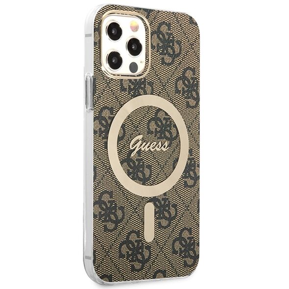 Guess set case + charger for iPhone 12 / 12 Pro 6,1&quot; GUBPP12MH4EACSW brown hard case 4G Print MagSafe 3666339102852