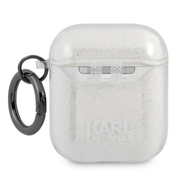 Karl Lagerfeld case for Airpods 1/2 KLA2UKHGS cover silver Glitter Karl`s Head 3666339030285