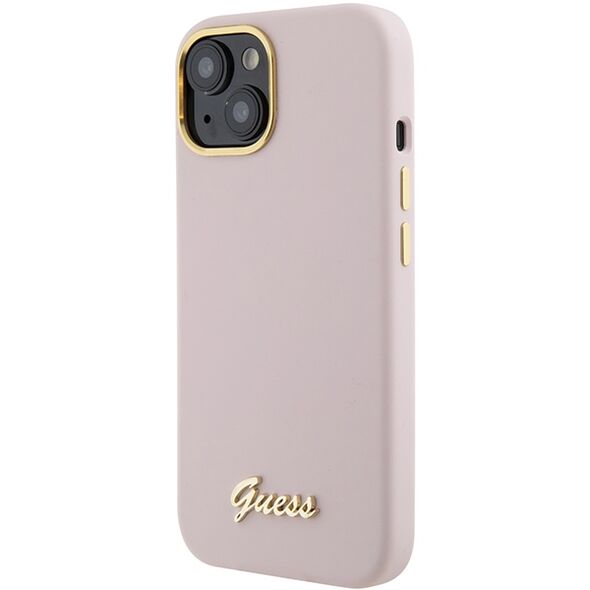 Guess case for iPhone 15 6.1&quot; GUHCP15SSMBSLP pink hardcase Silicone Script Metal Logo & Frame 3666339149185