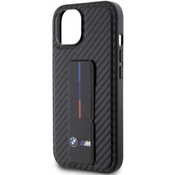 BMW case for iPhone 15 6,1&quot; black BMHCP15SGSPCCK M HC GRIP STAND PU SMOOTH AND CARBON BLACK 3666339204440