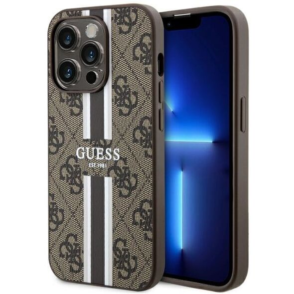 Guess case for iPhone 14 Pro Max 6,7&quot; GUHMP14XP4RPSW brown harcase Magsafe 4G Printed Stripes 3666339119805