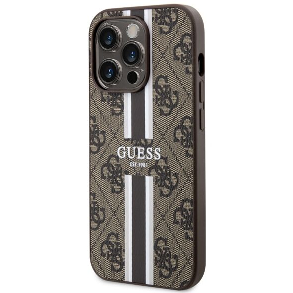 Guess case for iPhone 14 Pro Max 6,7&quot; GUHMP14XP4RPSW brown harcase Magsafe 4G Printed Stripes 3666339119805