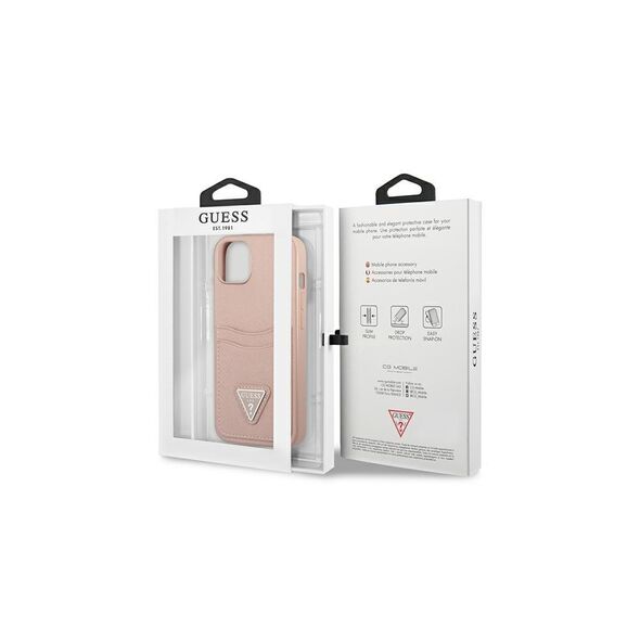 Guess case for IPhone 13 6,1&quot; GUHCP13MPSATPP hard case pink Saffiano Double Card Triangle 3666339048136