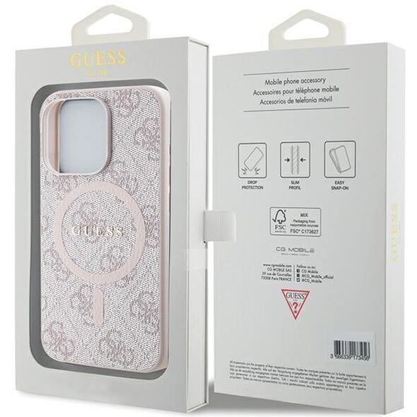 Guess case for iPhone 13 Pro 6,1&quot; GUHMP13LG4GFRP pink HC MAGSAFE PU 4G RING CLASSIC LOGO 3666339226688