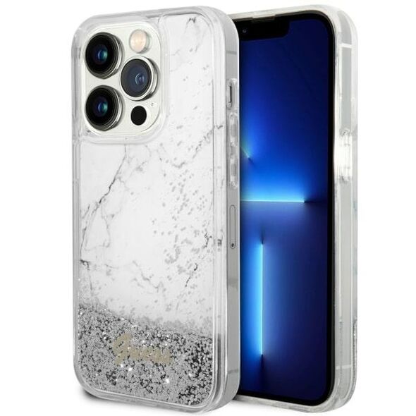 Guess case for iPhone 14 Pro 6,1&quot; GUHCP14LLCSGSGH white hard case Liquid Glitter Marble 3666339127329