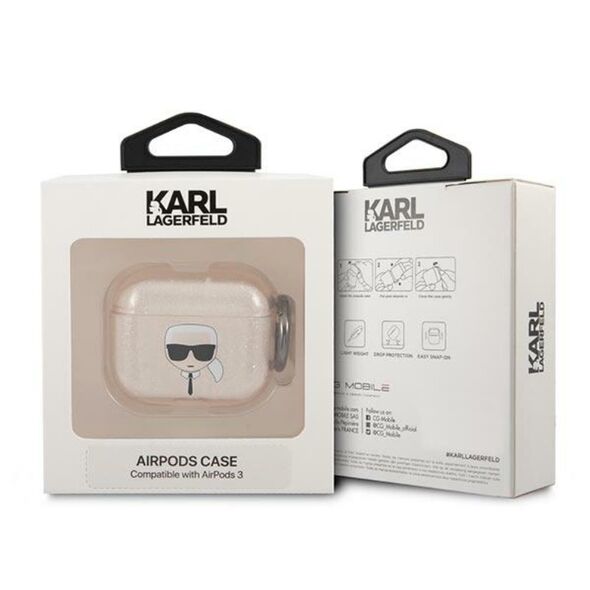 Karl Lagerfeld case for AirPods 3 KLA3UKHGD gold Glitter Karl's Head 3666339030360