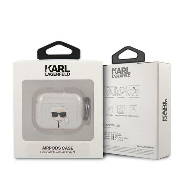 Karl Lagerfeld case for AirPods 3 KLA3UKHGS silver Glitter Karl`s Head 3666339030308