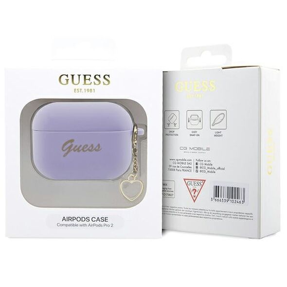 Guess case for AirPods Pro 2 GUAP2LSCHSU purple Silicone Heart Charm 3666339110994