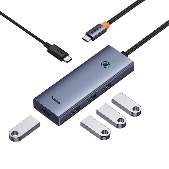 USB hub Baseus UltraJoy, 5 Port, Type-C to 4xUSB 3.0, PD, 0.22m, Gray - 12076 έως 12 άτοκες Δόσεις