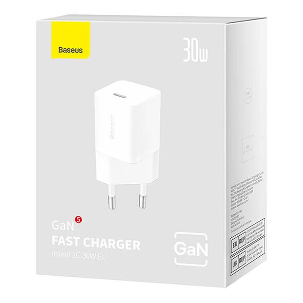 Network charger Baseus GaN5S Fast Charger 1C, 30W, 1 x Type-C F, White - 40409 έως 12 άτοκες Δόσεις