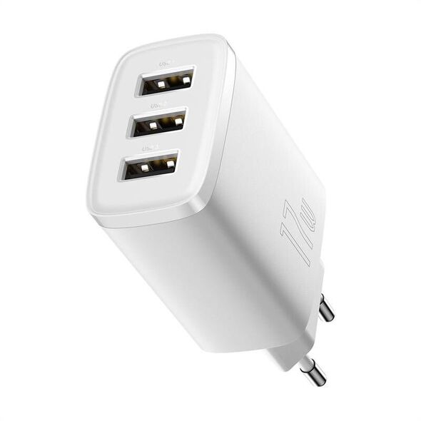 Network charger Baseus Compact 3U, 17W, 3 x USB F, White - 40412 έως 12 άτοκες Δόσεις