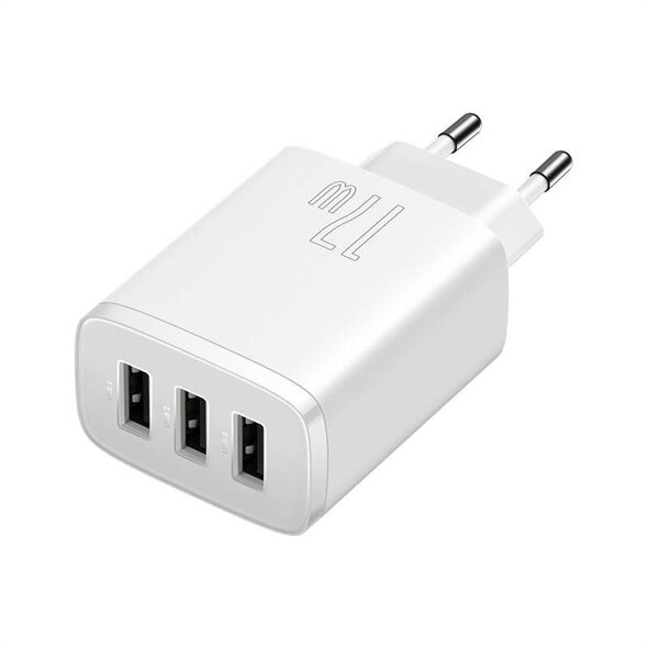 Network charger Baseus Compact 3U, 17W, 3 x USB F, White - 40412 έως 12 άτοκες Δόσεις