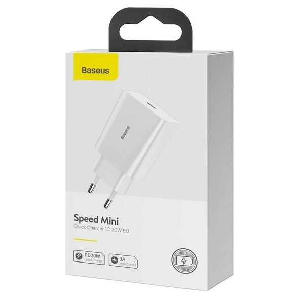 Network charger Baseus Speed Mini 1C, 20W, 1 x Type-C F, White - 40414 έως 12 άτοκες Δόσεις