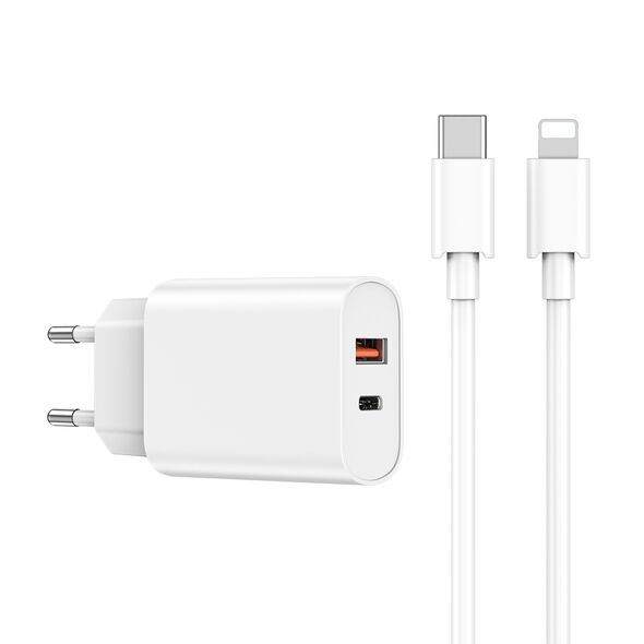 WIWU wall charger Wi-U002 PD + QC 20W 1x USB 1x USB-C white + cable USB-C - Lightning 6976195090154