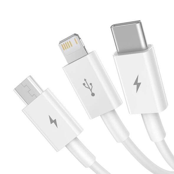 Charging cable Baseus Superior, 3in1, Micro USB, Lightning, Type-C, 1.0m, White - 40438 έως 12 άτοκες Δόσεις