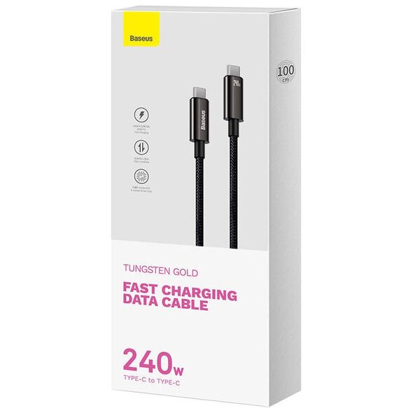 Data cable Baseus Tungsten Gold, Type-C - Type-C, 240W, 1.0m, Black - 40455 έως 12 άτοκες Δόσεις