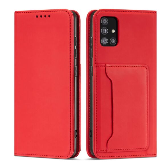 Magnet Card Case For Samsung Galaxy A12 5G Pouch Wallet Card Holder Red