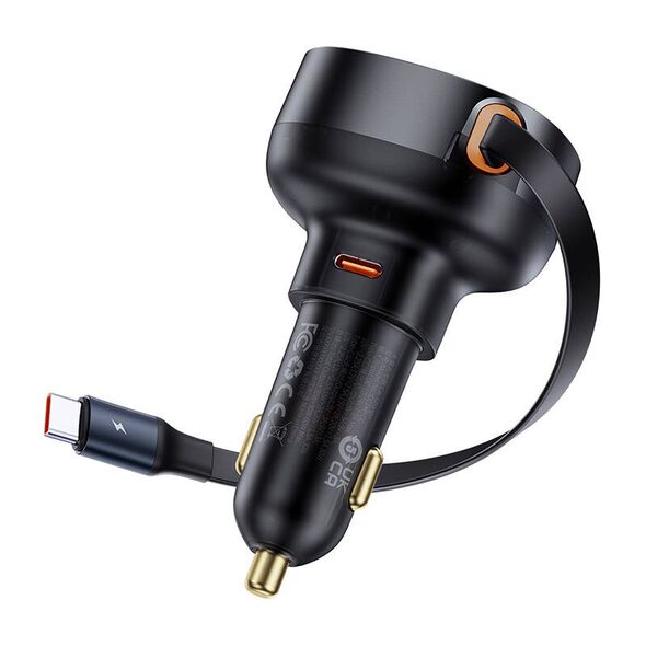 Car socket charger Baseus Enjoyment Pro, 60W, With Type-C cable, Black - 40496 έως 12 άτοκες Δόσεις