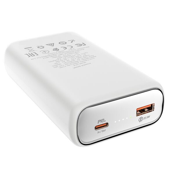 Hoco Power Bank Hoco Q1A Kraft 20000mAh PD20W+QC3.0 Mini Size με Έξοδο USB USB-C και LED Ένδειξη Μπαταρίας Λευκό 38312 6931474736178