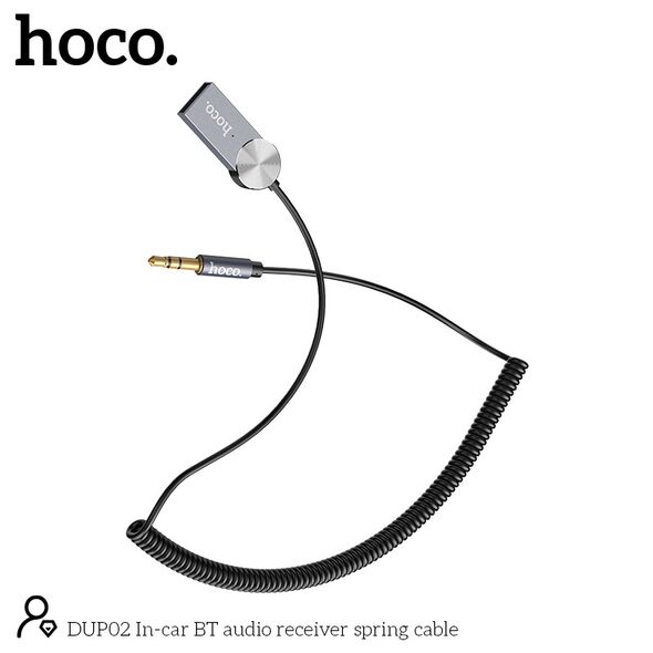 VS Bluetooth Transmitter Hoco DUP02 με Ενσωματωμένο Μικρόφωνο και Καλώδιο Σπιράλ εως150cm Μαύρο 39914 6931474747044