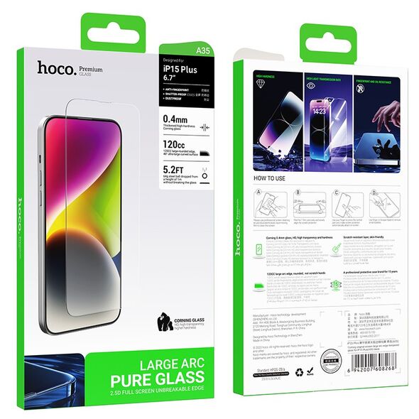 Hoco Tempered Glass Hoco Premium Series A35 120CC Large Arc Dustproof 0.4mm 2.5D Anti-Fall για Apple iPhone 15 Plus 40644 6942007608244