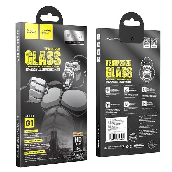 Hoco Tempered Glass Hoco Premium Series G1 0.33mm Flash Attach Full Silk Screen HD για Apple iPhone 15 Plus 40657 6942007607209