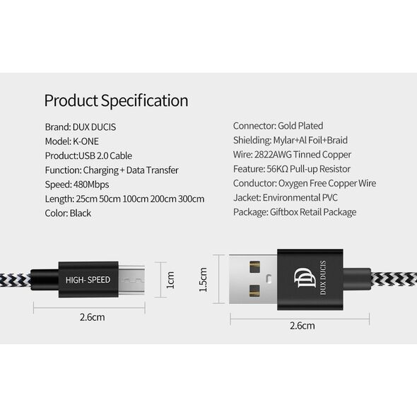 DUX DUCIS USB CABLE K-ONE MICRO USB 150CM 6934913094174