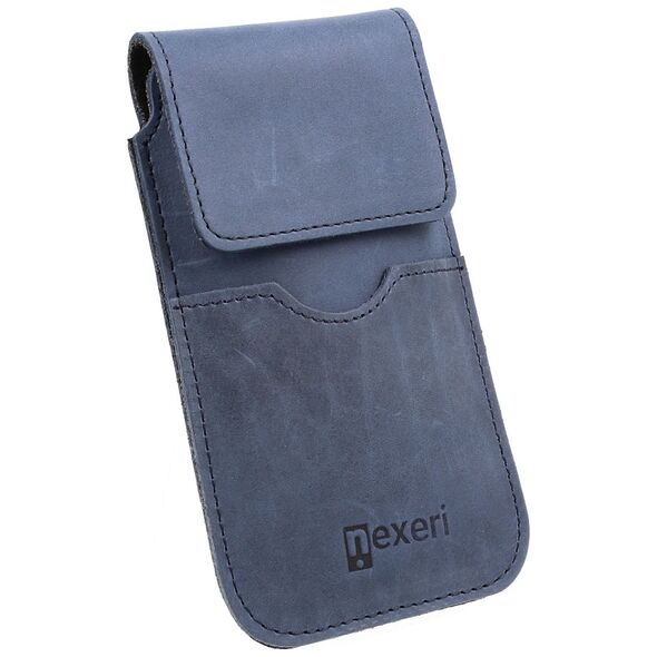 Vertical Holster IPHONE 13 / 13 PRO / 12 / 12 PRO / SAMSUNG GALAXY S24 Leather Case for Belt Open Wallet Nexeri Flap Leather navy blue 5904161118930