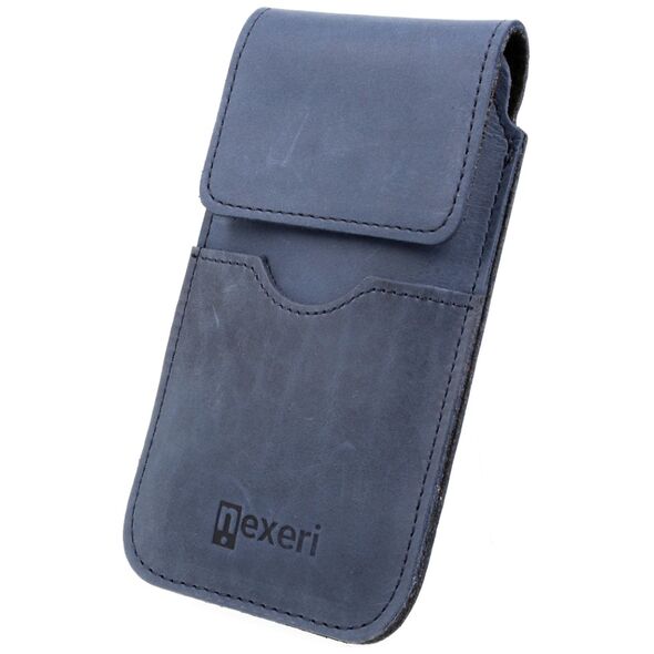 Vertical Holster IPHONE 13 / 13 PRO / 12 / 12 PRO / SAMSUNG GALAXY S24 Leather Case for Belt Open Wallet Nexeri Flap Leather navy blue 5904161118930