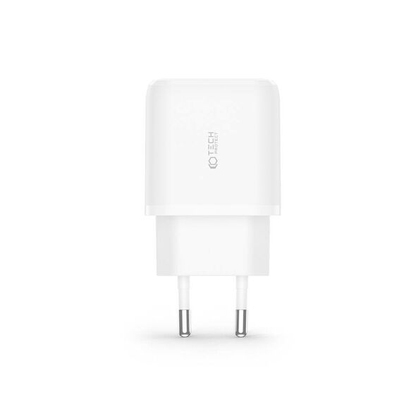 Wall Charger 20W USB-C PD + USB QC3.0 + Cable 1m USB-C - Lightning Tech-Protect C65W white 9490713929124