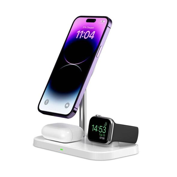 Wireless Magnetic Charger 3in1 15W for Smartphones with MagSafe, AirPods, Apple Watch Watch Tech-Protect QI15W A22 white 9490713930977