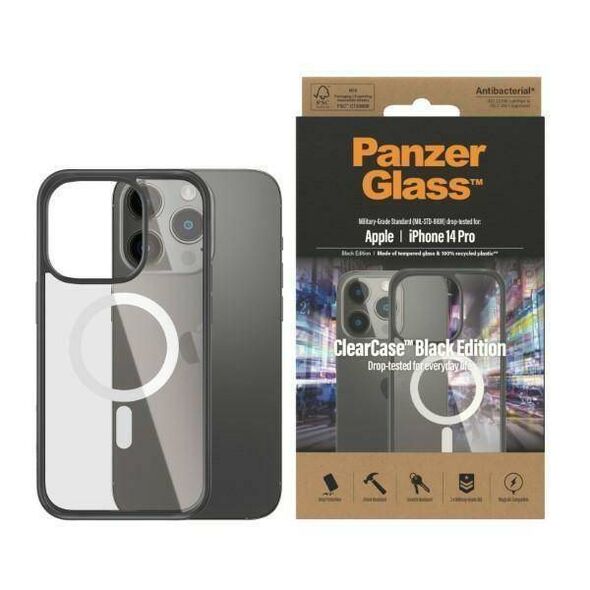 Case IPHONE 14 PRO PanzerGlass ClearCase Antibacterial (0414) black 5711724004148