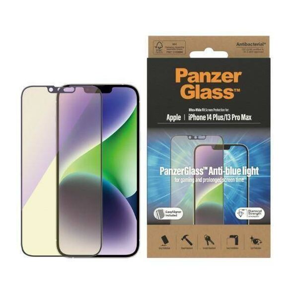 Tempered Glass 5D IPHONE 14 PLUS / 13 PRO MAX PanzerGlass Ultra-Wide Fit Screen Protection Antibacterial Easy Aligner Included Anti-blue light (2793) 5711724027932