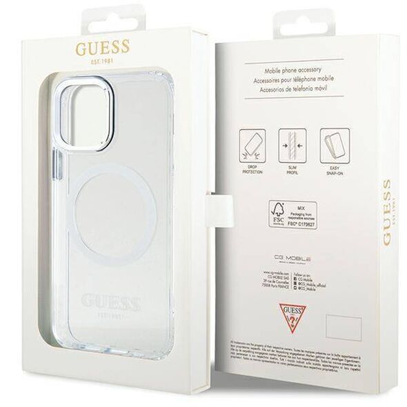 Original Case IPHONE 12 / 12 PRO Guess Hard Case Metal Outline Magsafe (GUHMP12MHTRMS) silver 3666339169947