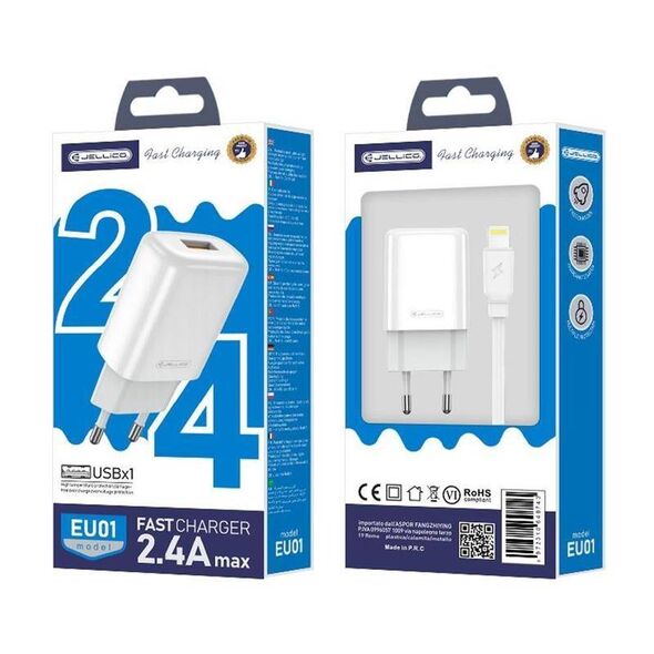 Wall Charger 2.4A USB + Cable USB - Lightning Jellico EU01 white 6974929202460