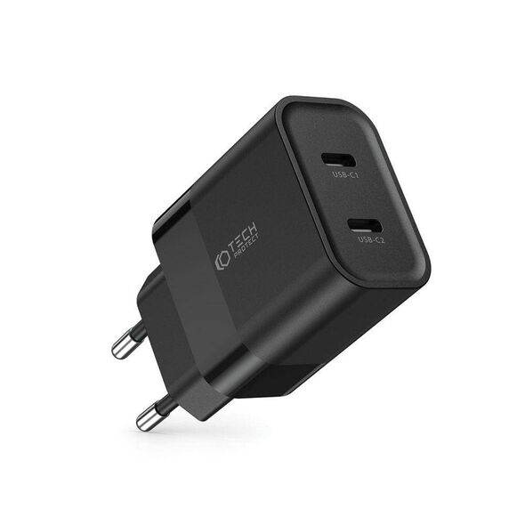 Wall Charger PD 20W 2x USB-C Tech-Protect C20W black 9319456607284