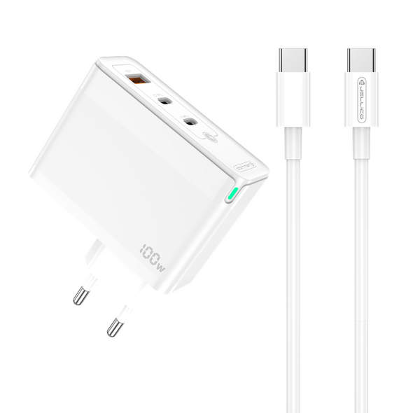 Wall Charger GaN 100W 1x QC3.0 USB + 2x PD USB-C Jellico C118 + Cable USB-C - USB-C white 6974929204532