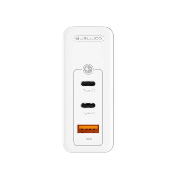 Wall Charger GaN 100W 1x QC3.0 USB + 2x PD USB-C Jellico C118 + Cable USB-C - Lightning white 6974929204525