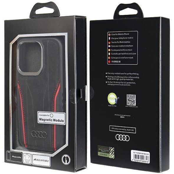 Original Case IPHONE 14 PRO Audi Genuine Leather MagSafe (AU-TPUPCMIP14P-R8/D3-RD) black & red 6955250226813