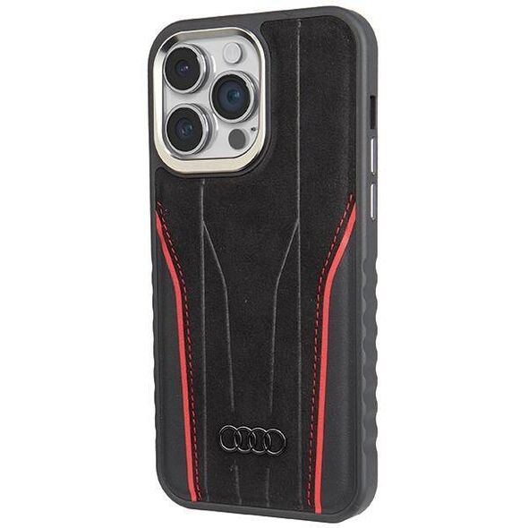 Original Case APPLE IPHONE 15 PRO Audi Genuine Leather MagSafe (AU-TPUPCMIP15P-R8/D3-RD) black & red 6955250226790