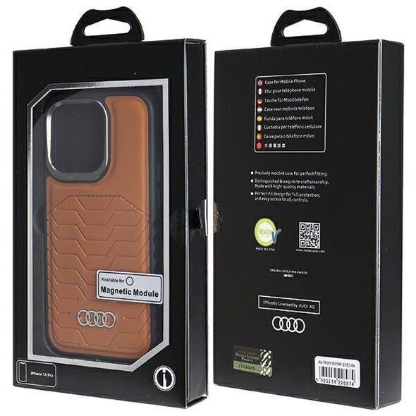 Original Case IPHONE 14 PRO Audi Synthetic Leather MagSafe (AU-TPUPCMIP14P-GT/D3-BN) brown 6955250226974