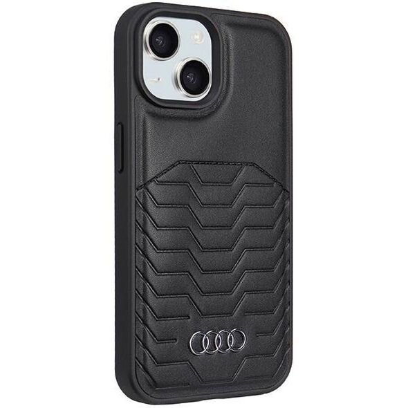 Original Case IPHONE 15 PLUS / 14 PLUS Audi Synthetic Leather MagSafe (AU-TPUPCMIP15M-GT/D3-BK) black 6955250226899