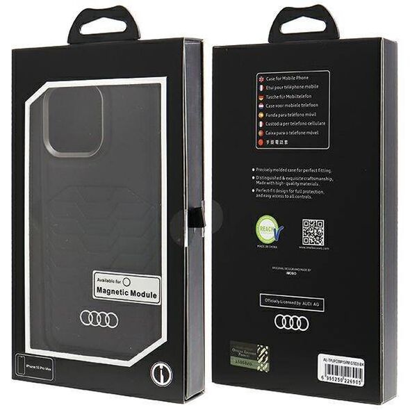 Original Case APPLE IPHONE 15 PRO MAX Audi Synthetic Leather MagSafe (AU-TPUPCMIP15PM-GT/D3-BK) black 6955250226905