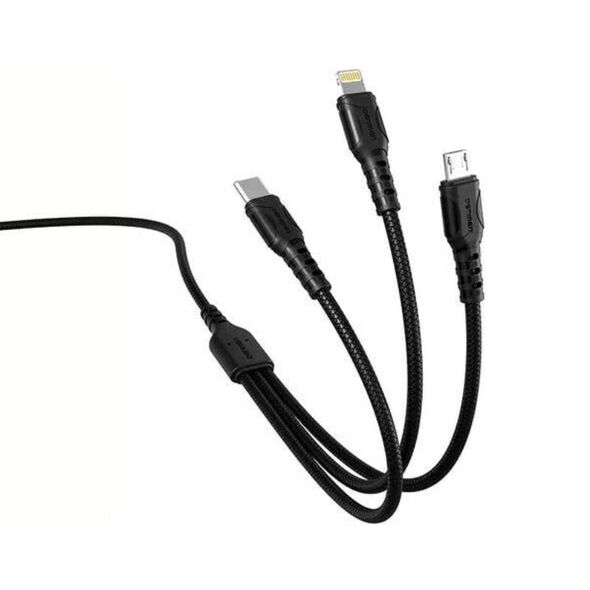 Cable 3w1 1m USB - Micro USB + Lightning + USB-C Denmen D05E black 6973224871029
