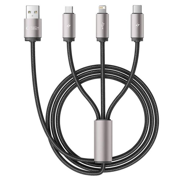 Cable 3in1 3.5A 1m USB - USB-C + Lightning + Micro USB Tech-Protect UltraBoost grey 5906203691272