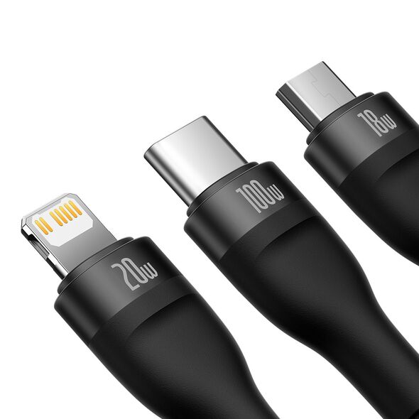 Baseus Cable Flash Series II 3 in 1 - Type C to Type C, Lightning, Micro USB - 100W 1,5 metres (CASS030201) black 6932172608774