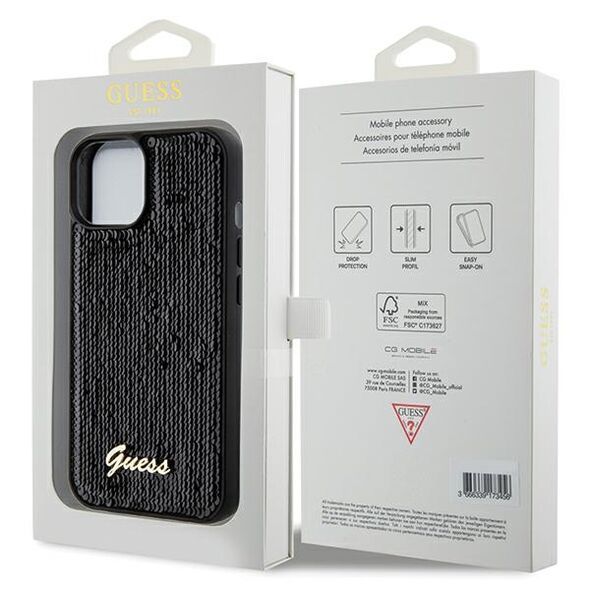 Guess case for  iPhone 14 6,1&quot; GUHCP14SPSFDGSK HC SEQUIN SCRIPT METAL BLACK 3666339172831